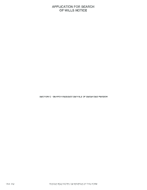 Application for Search of Wills Notice
