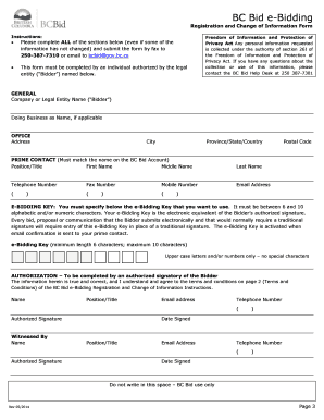 BC Bid e-Bidding Registration and Change of Information Form
