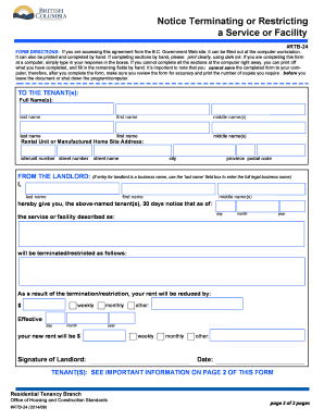 Notice Terminating or Restricting a Service or Facility