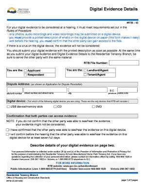 RTB Digital Evidence Details Form