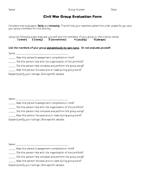 Civil War Group Evaluation Form