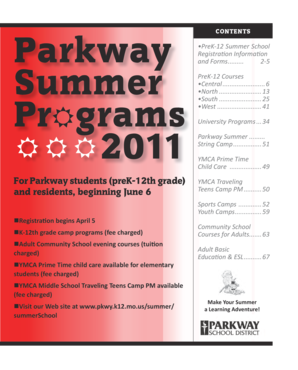 Parkway PreK-12 Summer School Registration Form