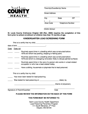 KinderGarten Lead Screening Form