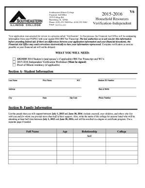 2015-2016 Independent Verification Worksheet