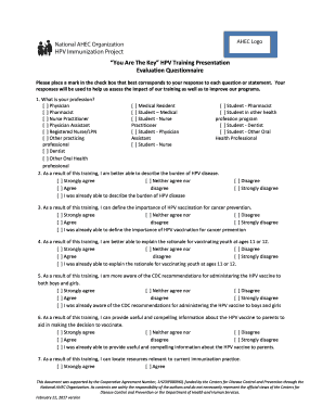 HPV Training Evaluation Questionnaire