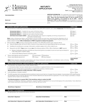 Heritage RESP Maturity Application Form