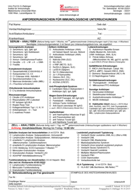 ANFORDERUNGSCHEIN FÜR IMMUNOLOGISCHE UNTERSUCHUNGEN