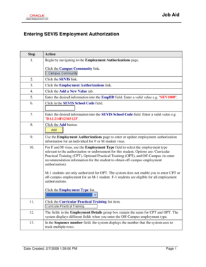 Job confirm letter - Job Aid Entering SEVIS Employment Authorization