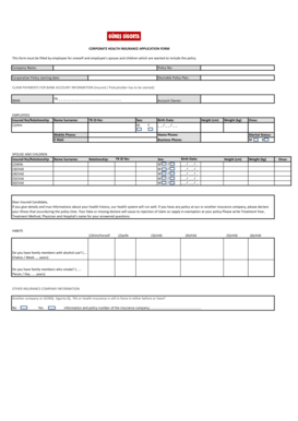Corporate Health Insurance Application Form