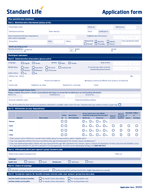 Standard Life Group Insurance Application Form