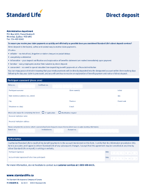 Standard Life Direct Deposit Authorization Form