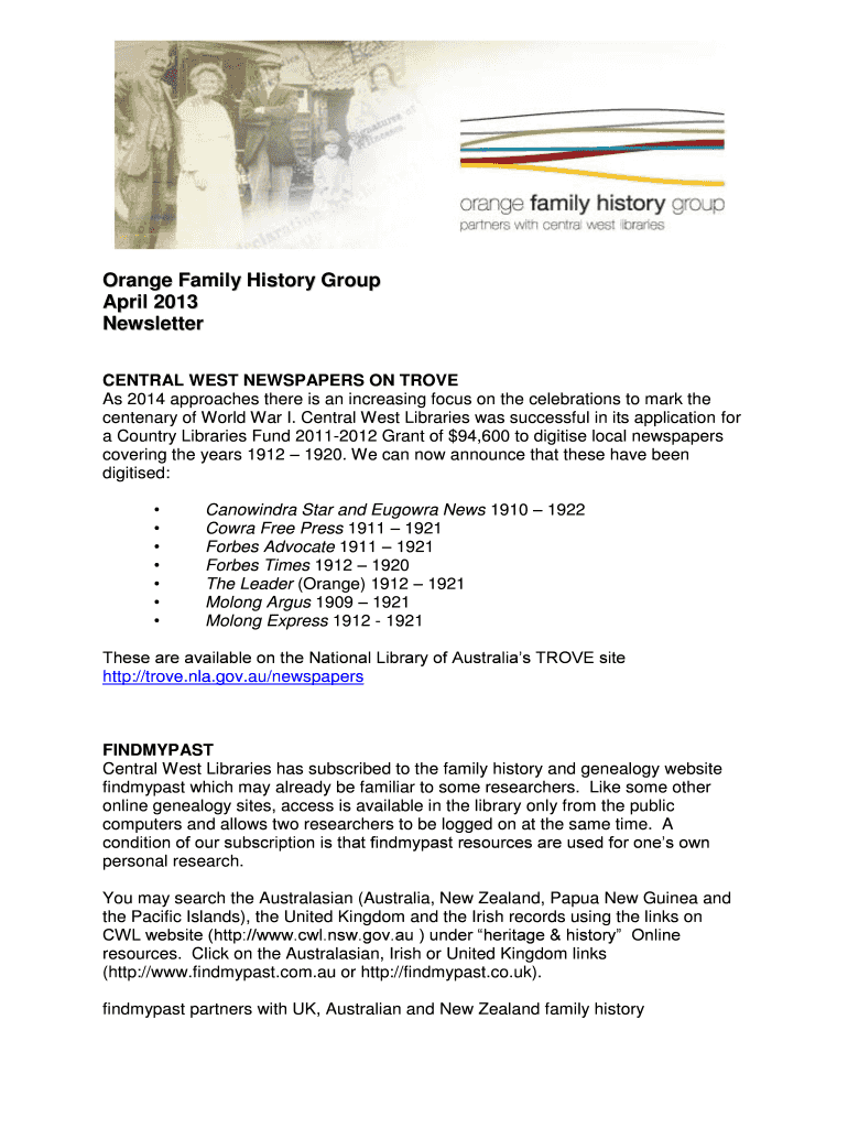 Fillable Online Orange Family History Group Fax Email Print pdfFiller