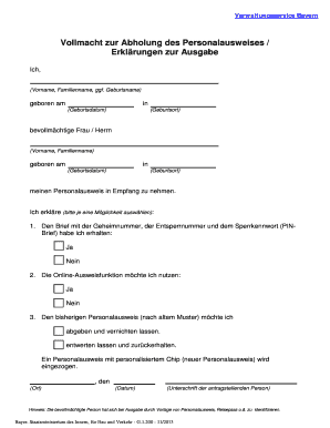 Vollmacht zur Abholung des Personalausweises