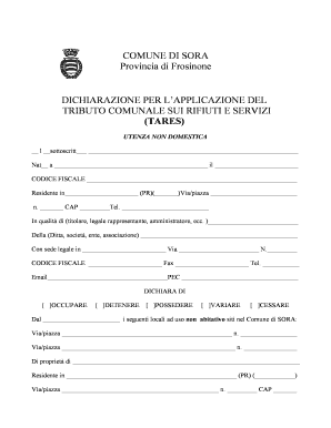 DICHIARAZIONE PER L’APPLICAZIONE DEL TRIBUTO COMUNALE SUI RIFIUTI E SERVIZI (TARES) UTENZA NON DOMESTICA