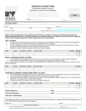 Graduate Student Add Drop Change to Audit Form