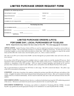 Limited Purchase Order Request Form