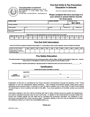 Texas Fire Exit Drills and Prevention Form