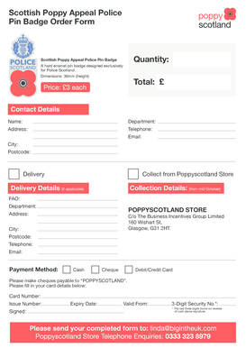 Scottish Poppy Appeal Police Pin Badge Order Form