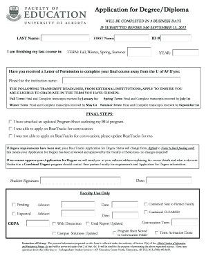 University of Alberta Application for Degree