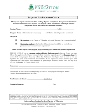 Request for Program Check Form