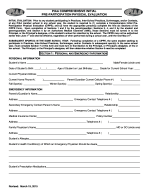 PIAA Comprehensive Initial Pre-Participation Physical Evaluation