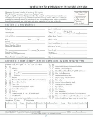 Special Olympics Participation Application