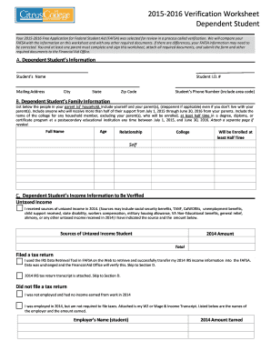 2015-2016 Verification Worksheet