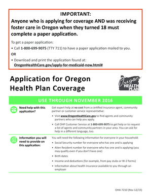 Oregon Health Plan Coverage Application