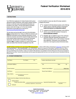 Federal Verification Worksheet 2015-2016