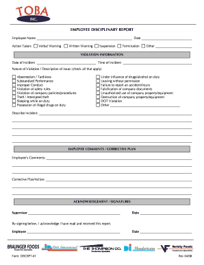 Employee Disciplinary Report