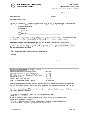 North Carolina Immunization Compliance Notice