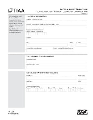 Group Annuity Single Sum Survivor Benefit Payment Form