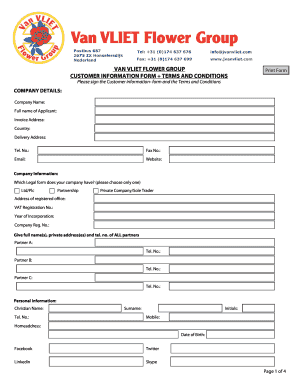 VAN VLIET FLOWER GROUP Customer Information Form