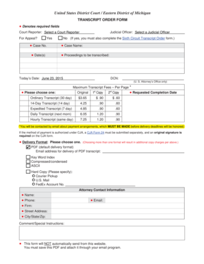 US District Court Transcript Order Form