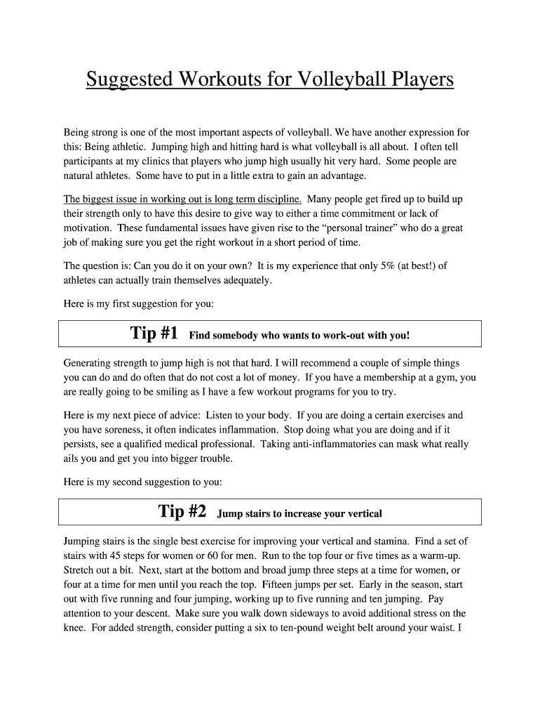 Fillable Online Suggested Workouts for Volleyball Players Fax Email ...