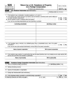Form 926 US Transfer of Property to Foreign Corporation