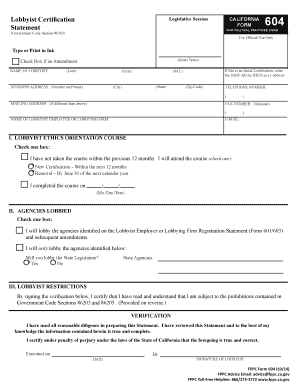 California Lobbyist Certification Statement Form 604