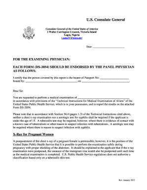 US Visa Medical Examination Form DS-2054