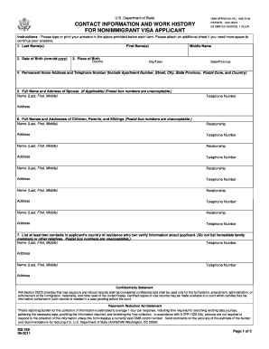 US Nonimmigrant Visa Application Form DS-158