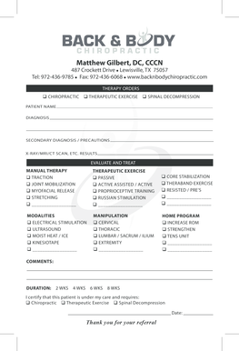 Chiropractic Therapy Orders Form