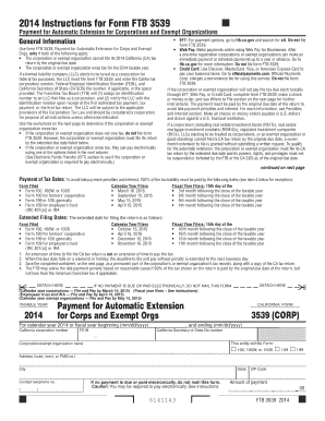 California Form FTB 3539 Payment for Automatic Extension
