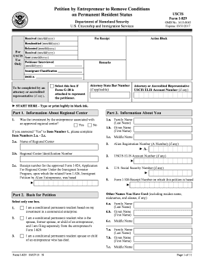 USCIS Form I-829 Petition by Entrepreneur to Remove Conditions on Permanent Resident Status