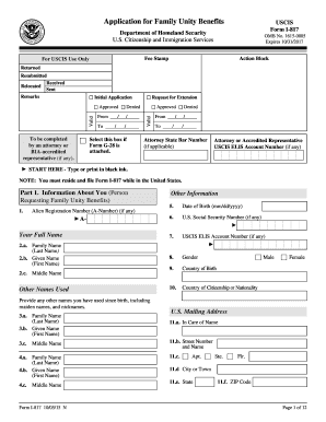 USCIS Form I-817 Application for Family Unity Benefits