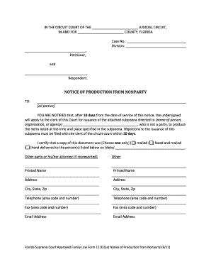 Florida Notice of Production from Nonparty