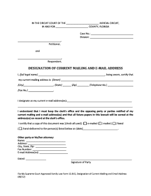 Florida Designation of Current Mailing and Email Address