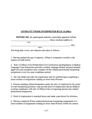 Affidavit for Florida Court Interpreter Compliance