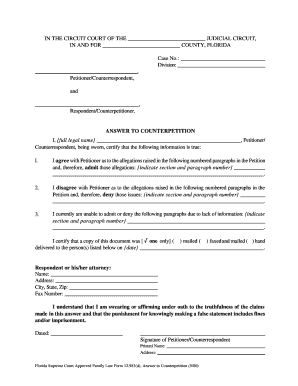 Florida Answer to Counterpetition Form
