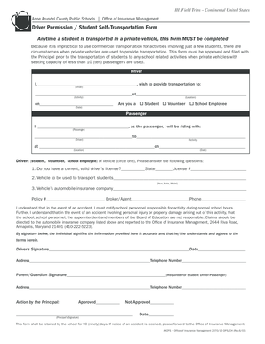Driver Permission Student Self-Transportation Form