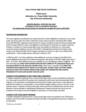 Texas Private High School Certification Form