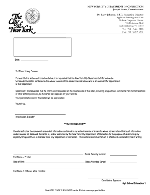New York City Correction Department Applicant School Records Request